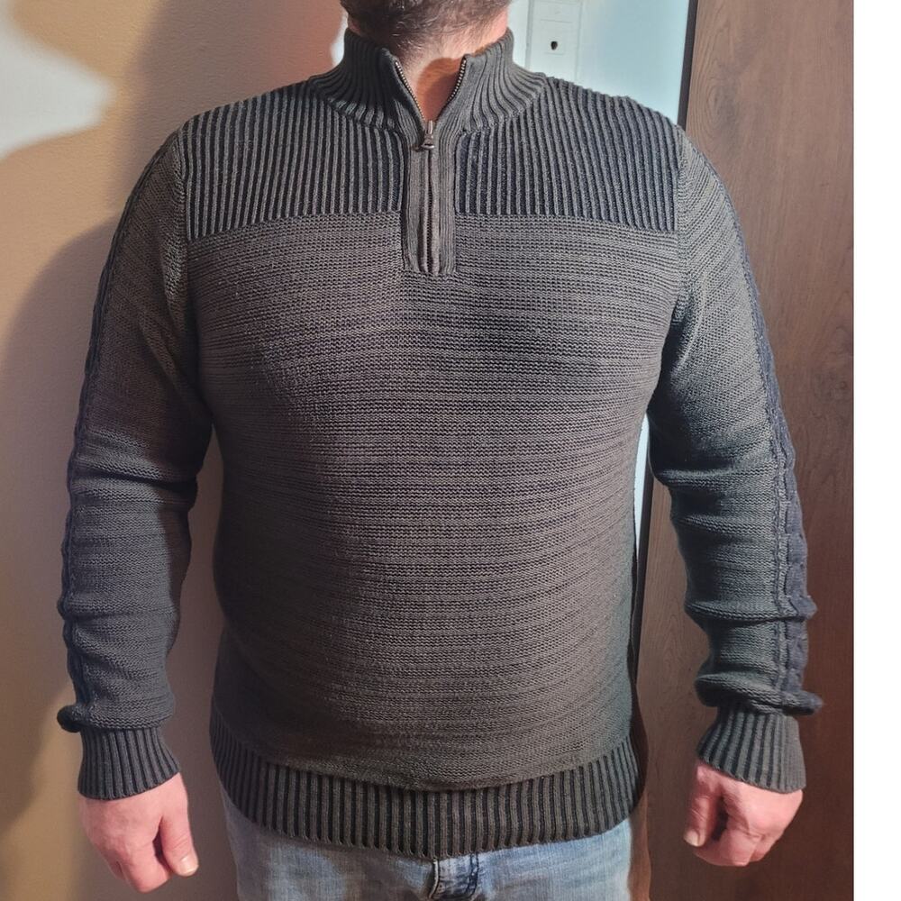Rock Republic Cotton Quarter Zip Mock Neck Sweater Ribbed Minimalist Large
